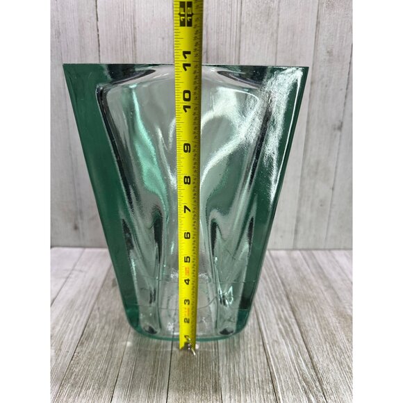 Vintage Art Recycled Glass Vase Square Heavy Green Blue Home Decorative 11" Tall - Picture 6 of 8